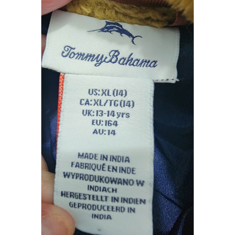Tommy Bahama Kids Faux Fur Jacket Full Zip Pockets XL (14) Brown‎ Blue - Picture 5 of 12